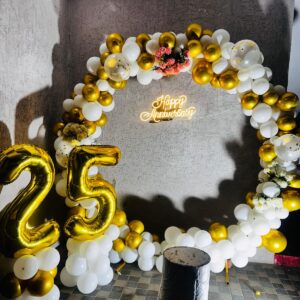 Luxurious birthday balloon decoration with LED lights and pastel balloons