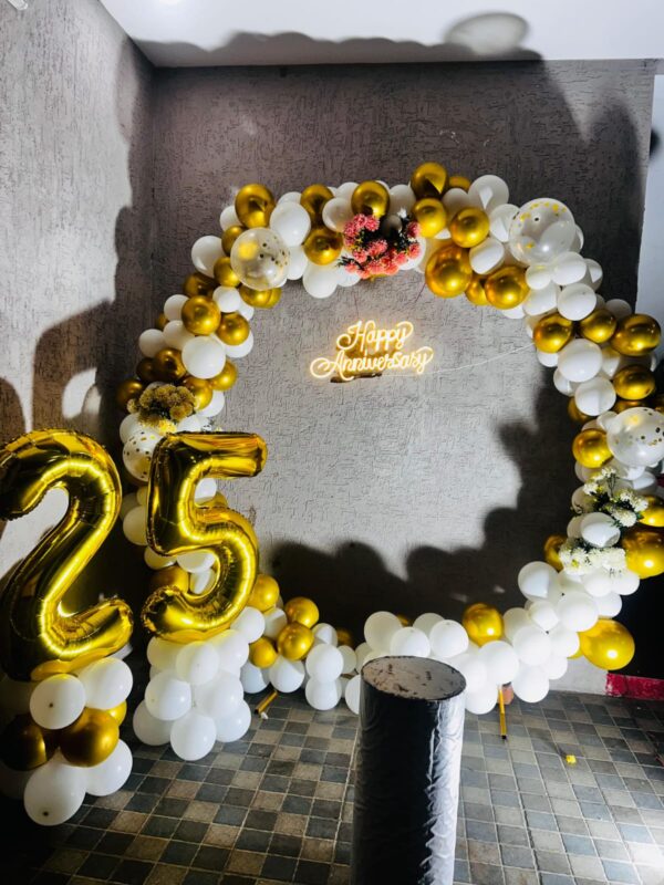 Luxurious birthday balloon decoration with LED lights and pastel balloons