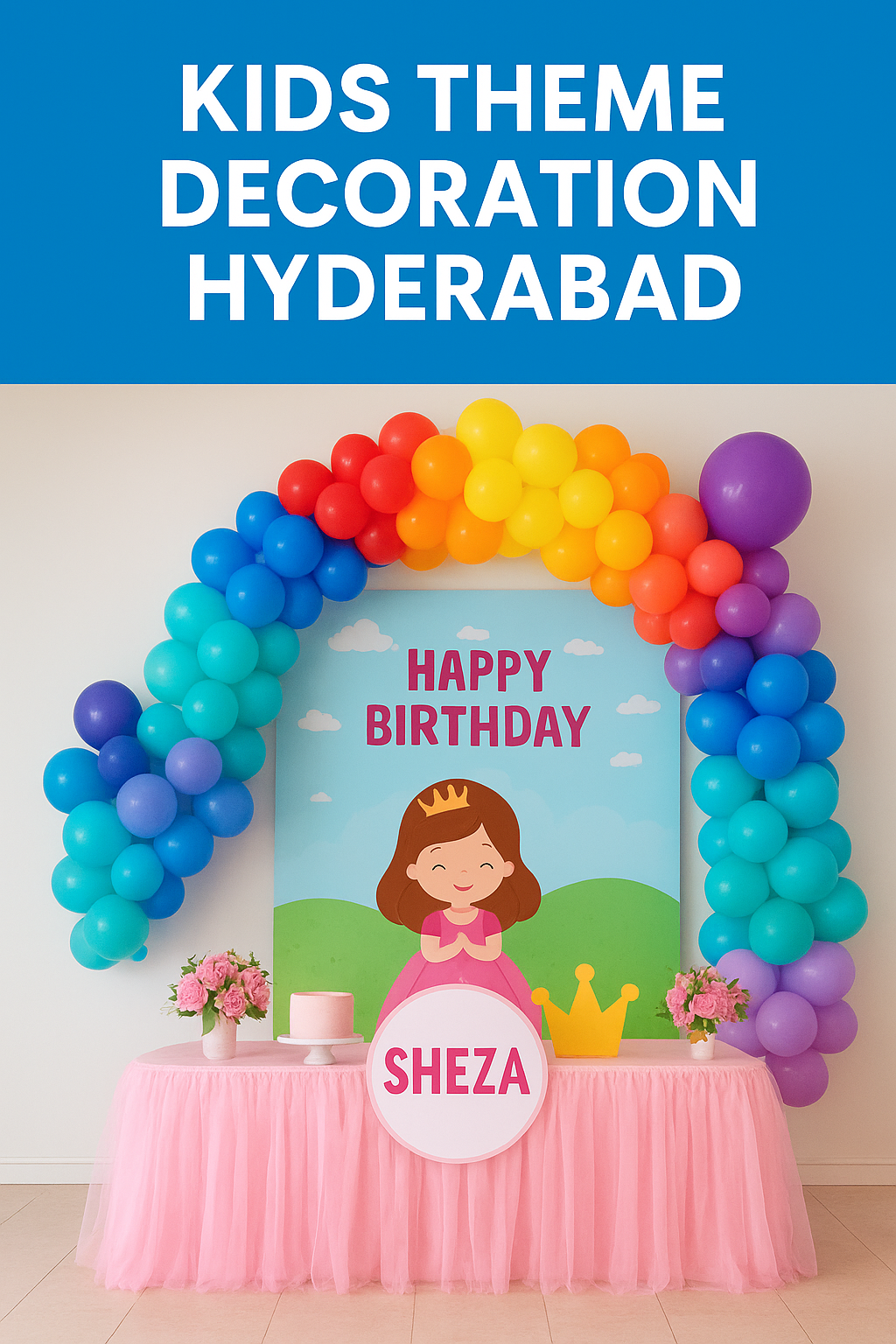 Kids Theme Decoration in Hyderabad – Creative and colorful birthday balloon decorations with character themes designed to make children’s celebrations fun, memorable, and picture-perfect